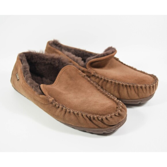 L.L. Bean 296508 Brown Suede Shearling Lined Wicked Good Venetian Slippers Sz 13 - Picture 1 of 7